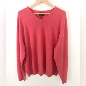 Club Room 100% Estate 2-Ply Cashmere V-Neck Sweater Size Large Pink Coral Mens